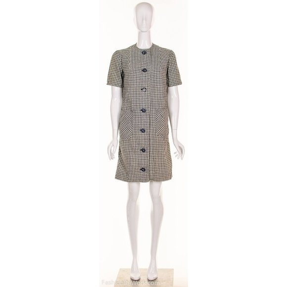 Minimal Linen Dress Black White Gingham Plaid Dress Minidress Sm - Picture 2 of 7